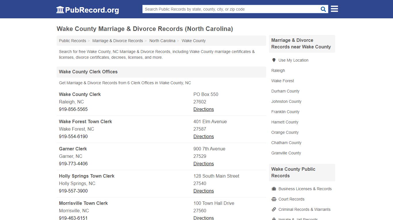 Wake County Marriage & Divorce Records (North Carolina)